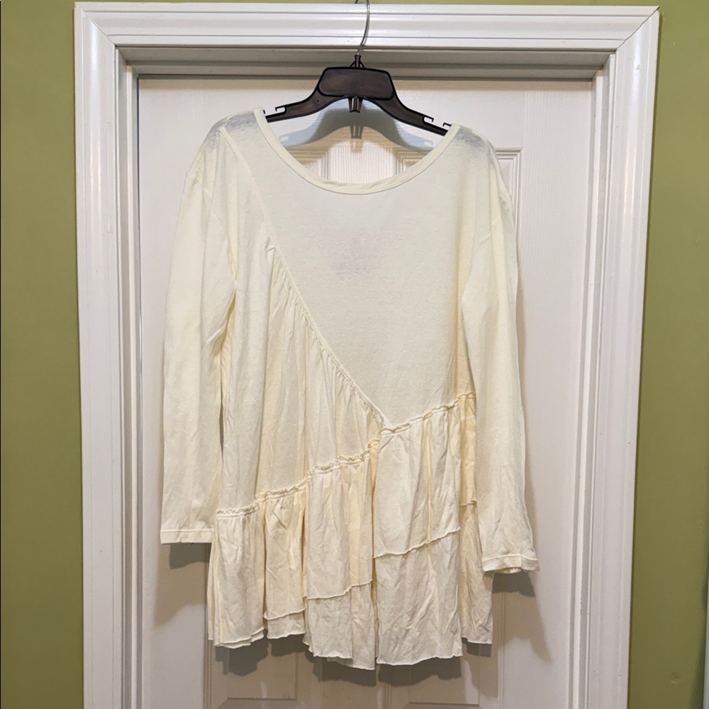 Free People Cream Ruffled Long Sleeve Mini Dress
